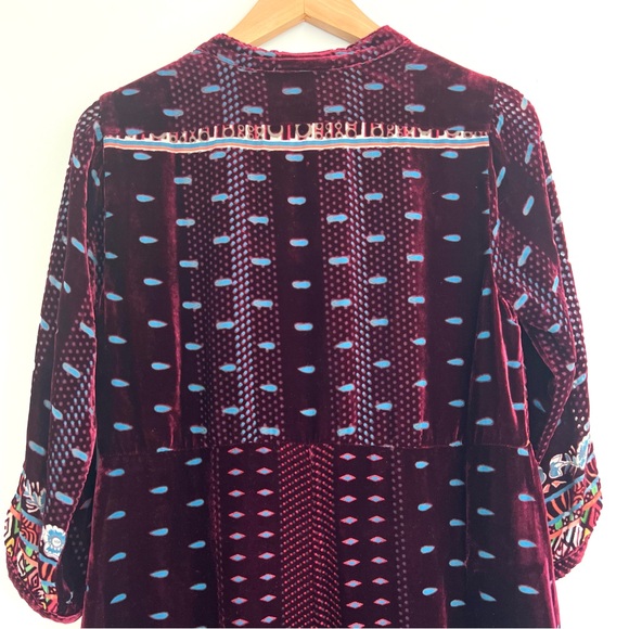 JOHNNY WAS Hania Velvet Burgundy w Multicolor Embroidery Tunic Mini Dress Sz XS - Picture 10 of 16